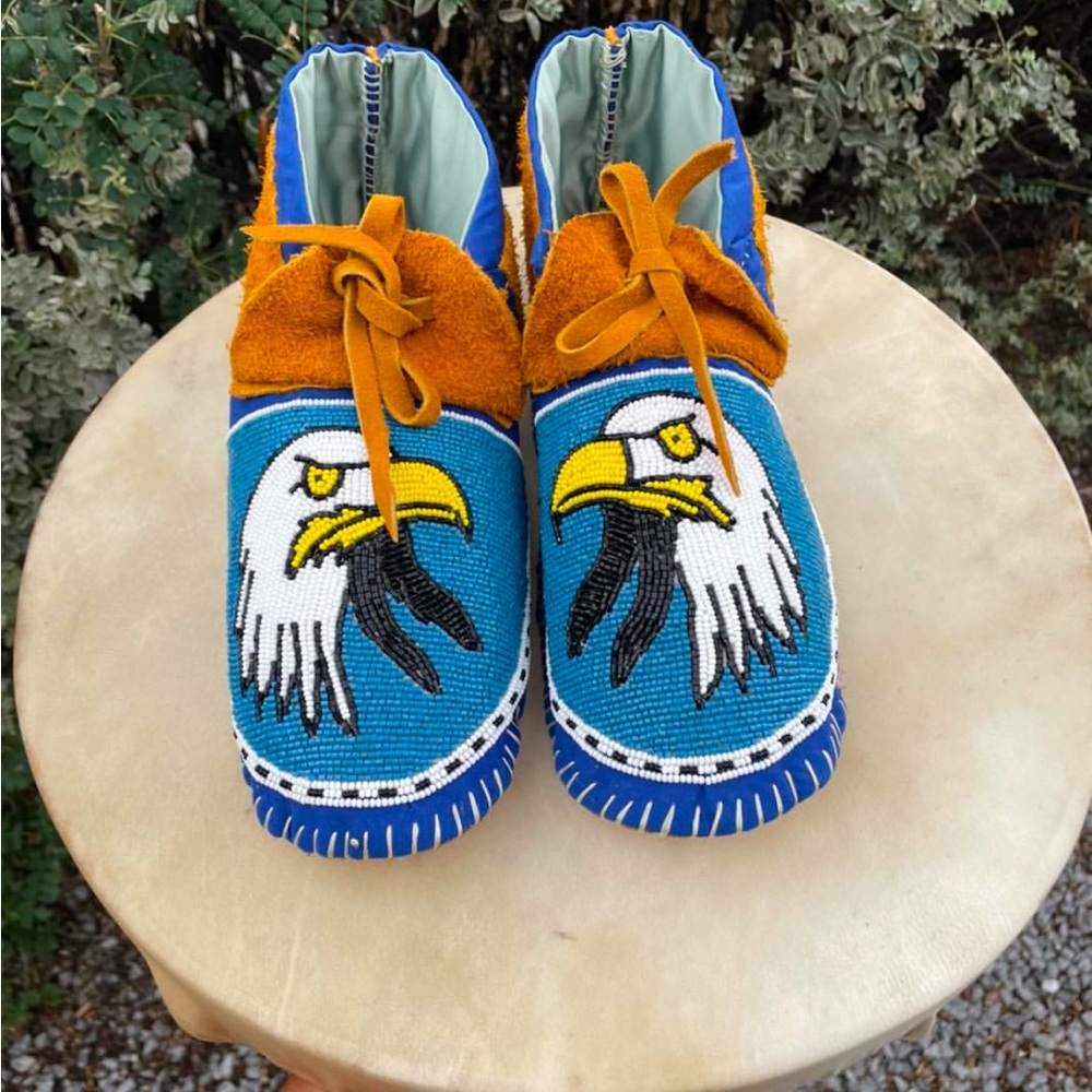 Vibrant Blue and Orange Beaded Athletic Shoes